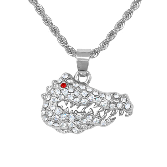 Iced Mini Gator Pendant with 3mm Rope Chain 24" - HC-381**