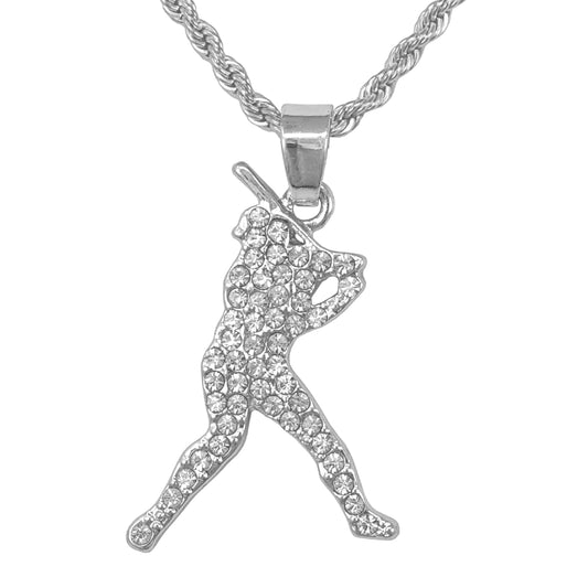 Iced Mini Baseball Pendant with 3mm Rope Chain 24" - HC-382**