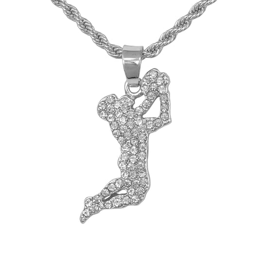 Iced Mini Football Pendant with 3mm Rope Chain 24" - HC-383**