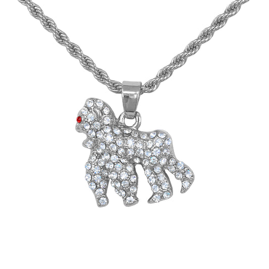 Iced Mini Gorilla Pendant with 3mm Rope Chain 24" - HC-386**