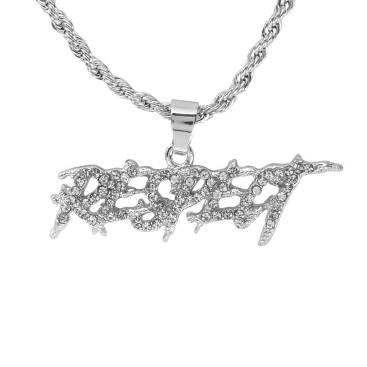 Iced Mini Respect Pendant with 3mm Rope Chain 24" - HC-394
