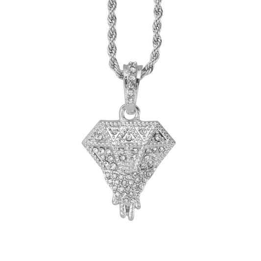 Iced Mini Diamond Pendant with 3mm Rope Chain 24" - HC-400**