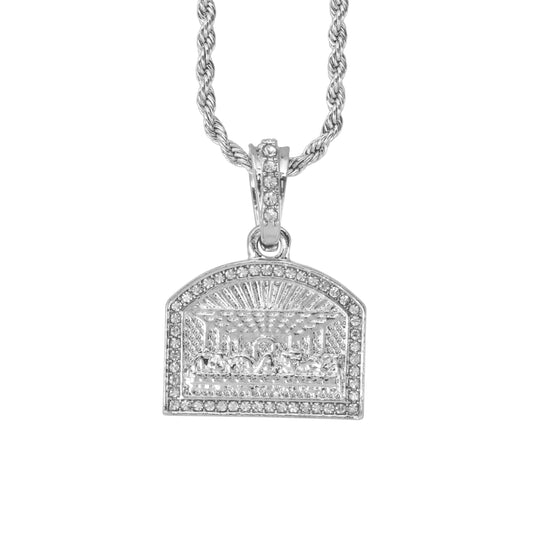 Iced Mini Last Supper Pendant with 3mm Rope Chain 24" - HC-403