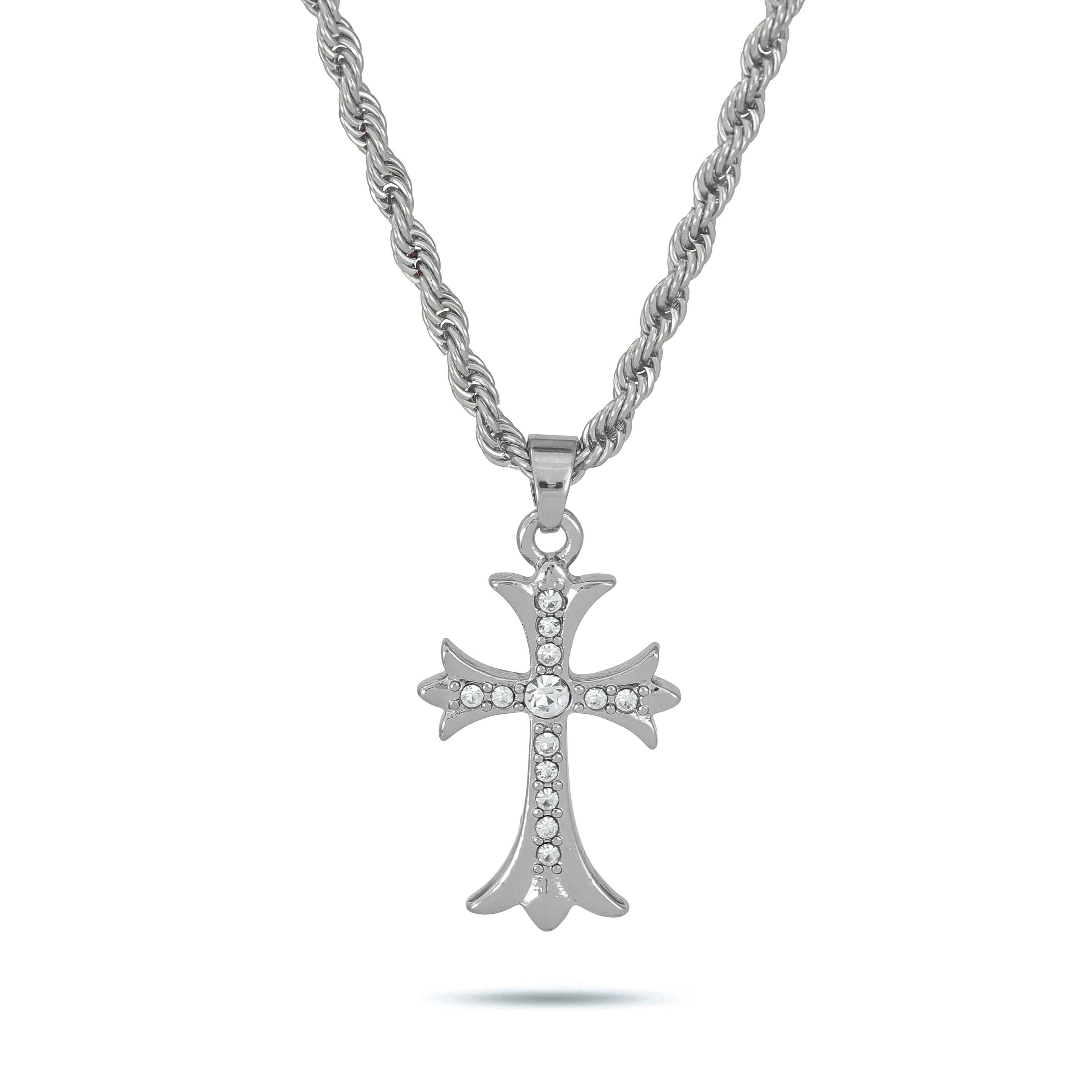 MINI ICED CROSS NECKLACE SILVER