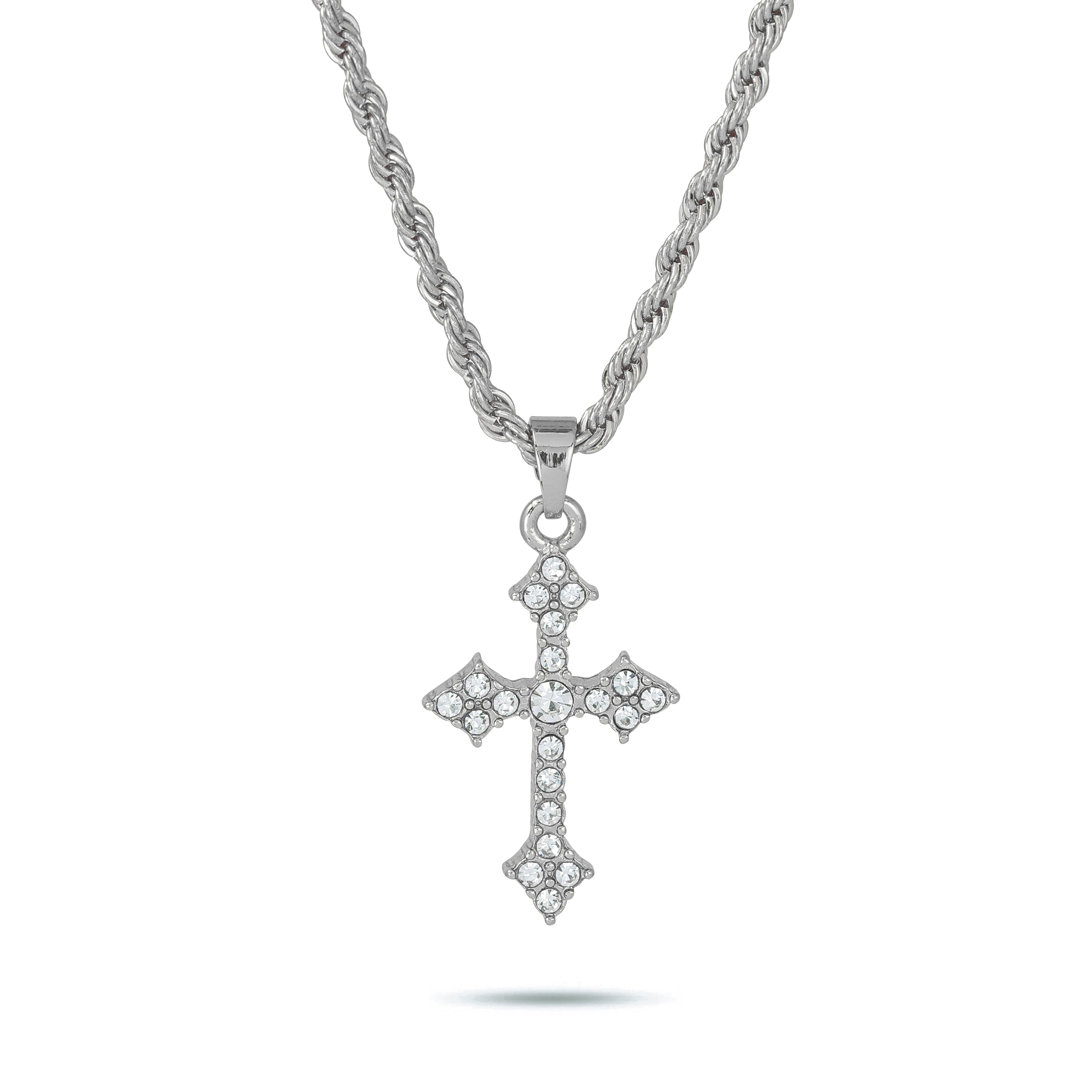 MINI ICED CROSS NECKLACE SILVER