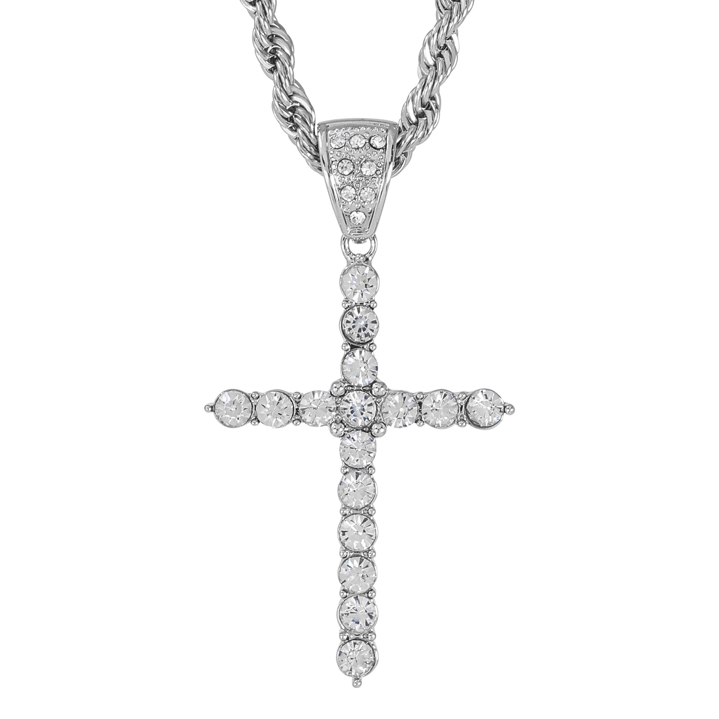 Iced Large Cross Pendant with 8mm Rope Chain 24" - HC-5004**