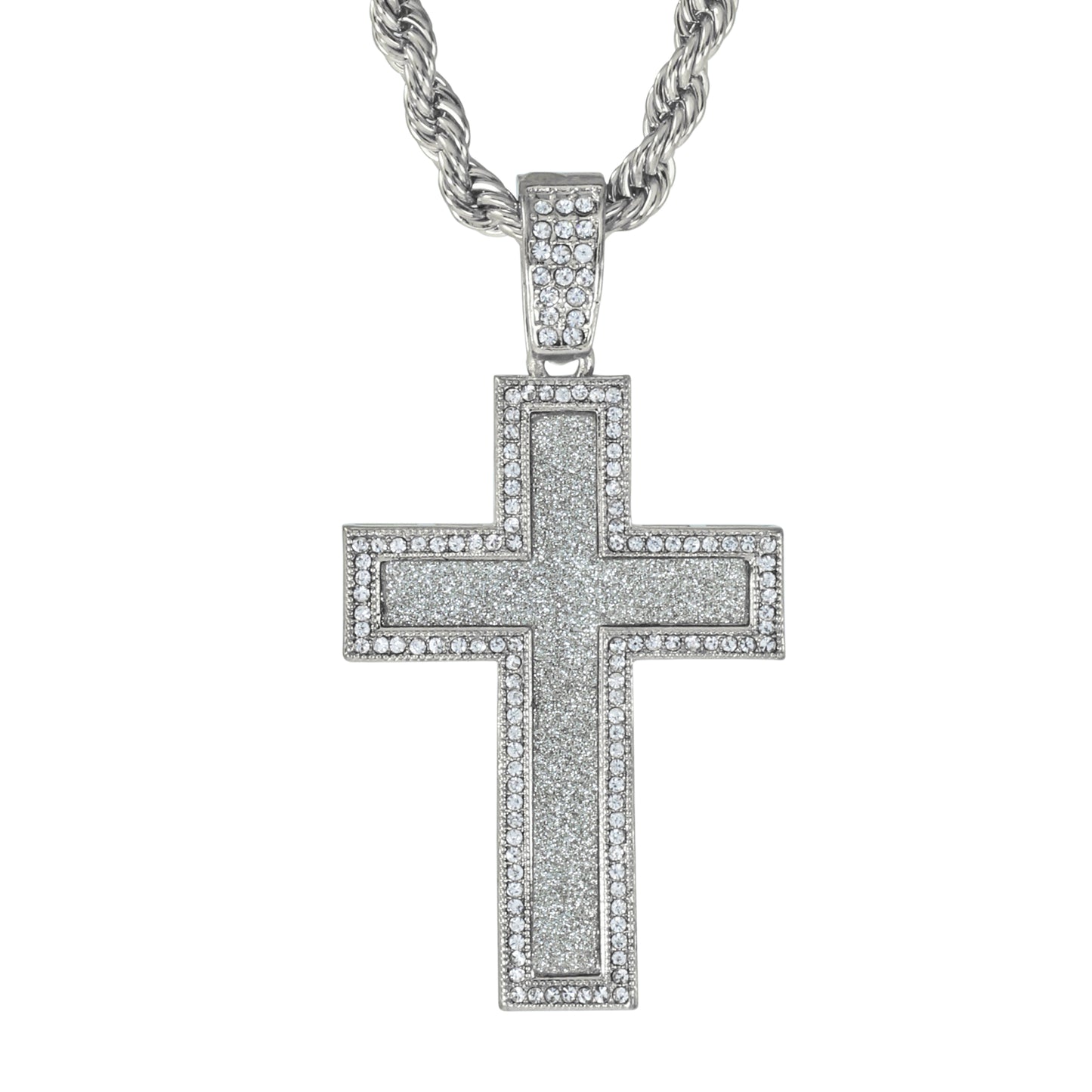 Iced Large Cross Pendant with 8mm Rope Chain 24" - HC-5058**