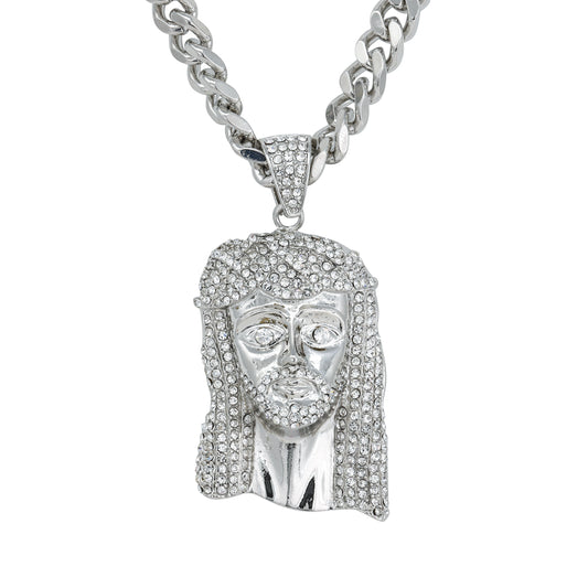XL Iced Jesus Pendant with 9mm Solid Cuban Chain 30" - HC-6002**