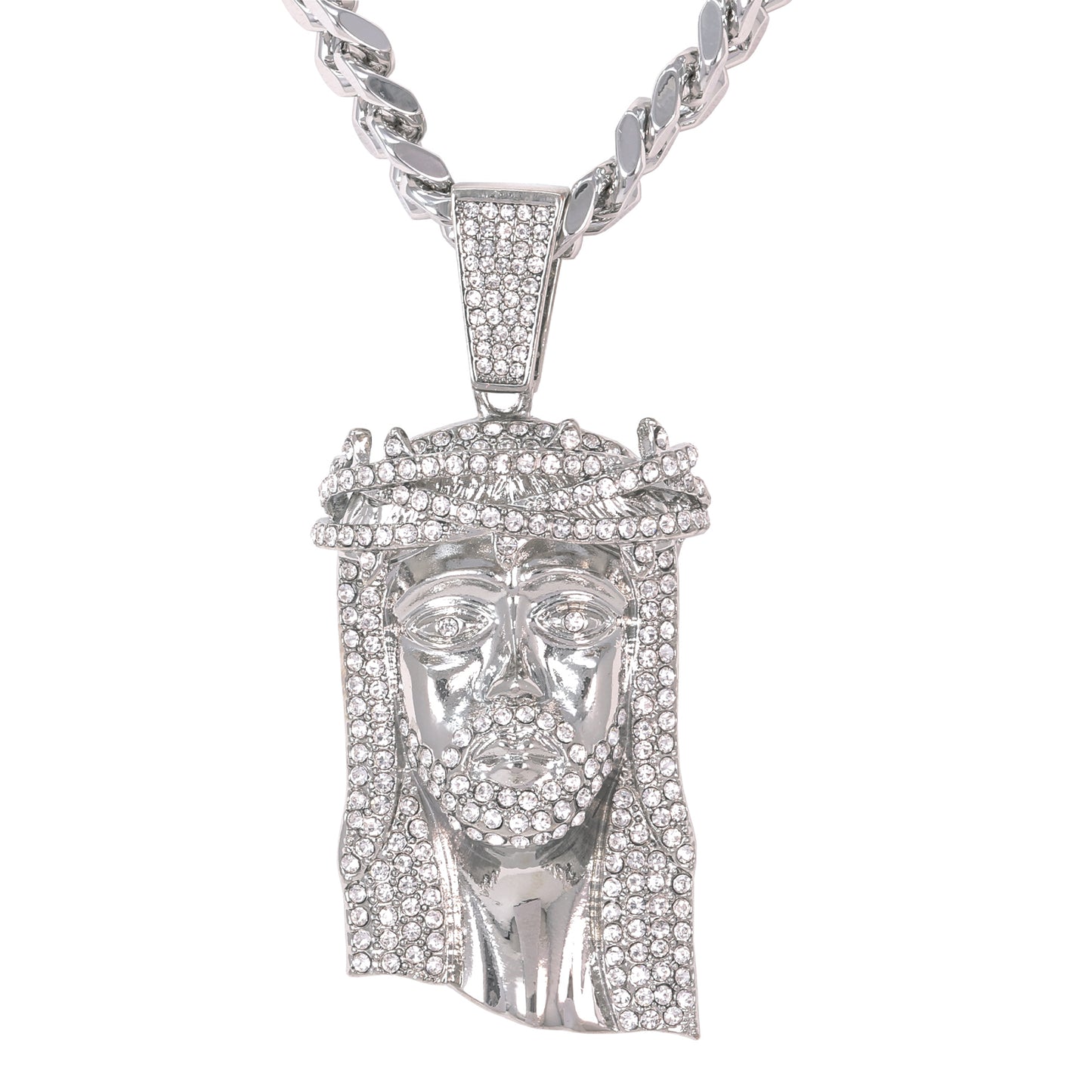 XL Iced Jesus Pendant with 9mm Solid Cuban Chain 30" - HC-6003