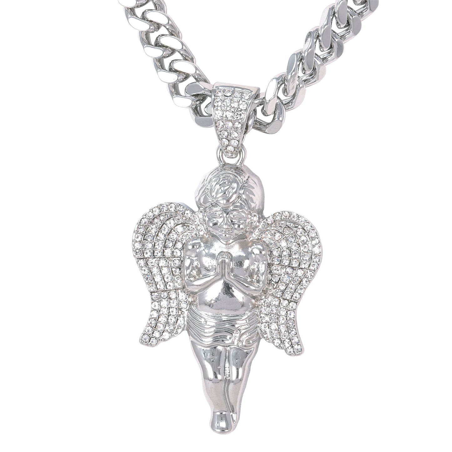 XL Iced Angel Pendant with 9mm Solid Cuban Chain 30" - HC-6005**