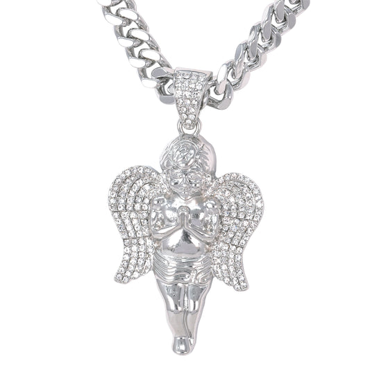 XL Iced Angel Pendant with 9mm Solid Cuban Chain 30" - HC-6005**