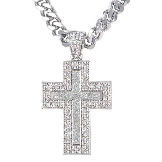 XL Iced Cross Pendant with 9mm Solid Cuban Chain 30" - HC-6009**