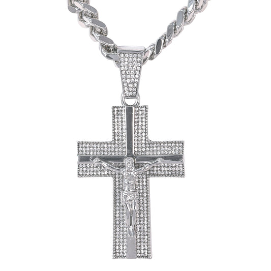 XL Iced Cross Pendant with 9mm Solid Cuban Chain 30" - HC-6010