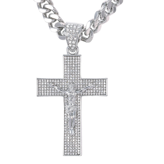 XL Iced Cross Pendant with 9mm Solid Cuban Chain 30" - HC-6013