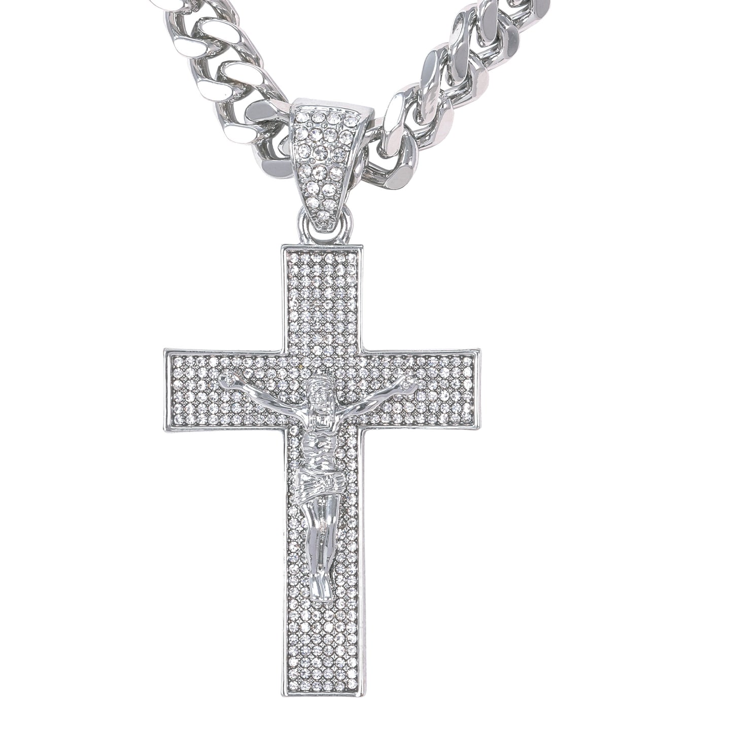 XL Iced Cross Pendant with 9mm Solid Cuban Chain 30" - HC-6013