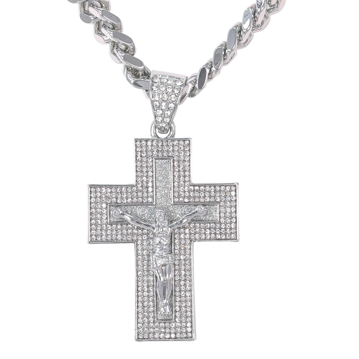 XL Iced Cross Pendant with 9mm Solid Cuban Chain 30" - HC-6014**