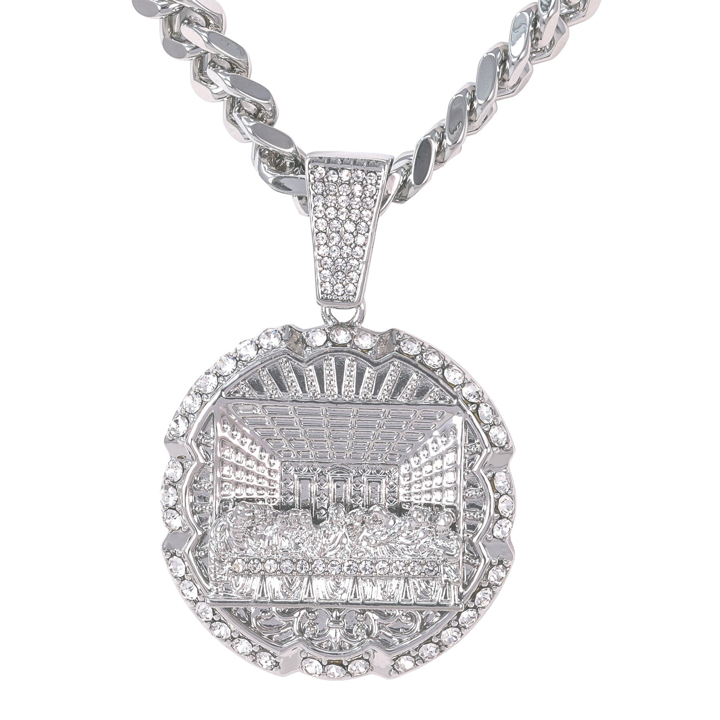 XL Iced Last-Supper Pendant with 9mm Solid Cuban Chain 30" - HC-6016