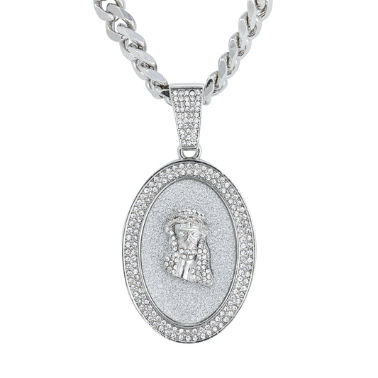 XL Iced Jesus Pendant with 9mm Solid Cuban Chain 30" - HC-6018**