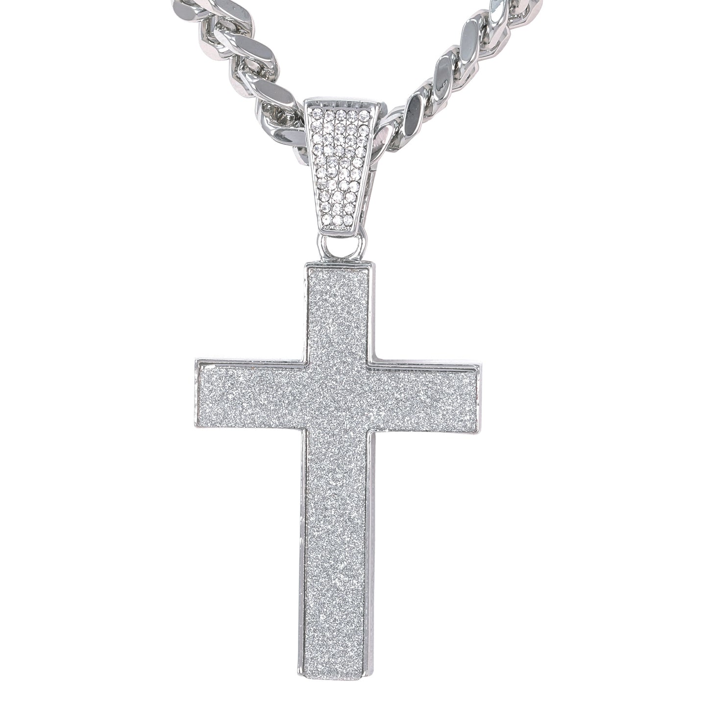 XL Iced Cross Pendant with 9mm Solid Cuban Chain 30" - HC-6020**