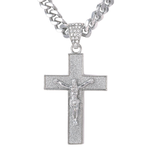 XL Iced Cross Pendant with 9mm Solid Cuban Chain 30" - HC-6021**