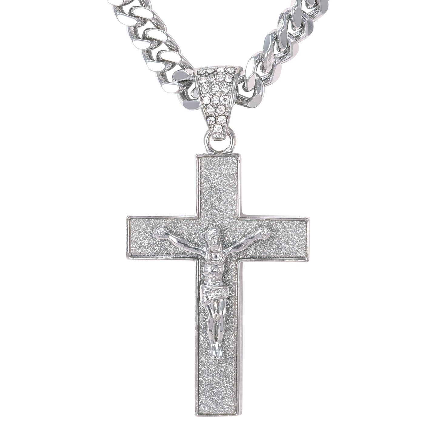 XL Iced Cross Pendant with 9mm Solid Cuban Chain 30" - HC-6021**
