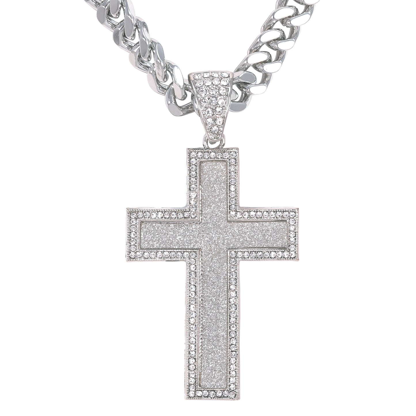 XL Iced Cross Pendant with 9mm Solid Cuban Chain 30" - HC-6024**