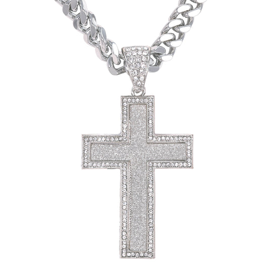XL Iced Cross Pendant with 9mm Solid Cuban Chain 30" - HC-6024**