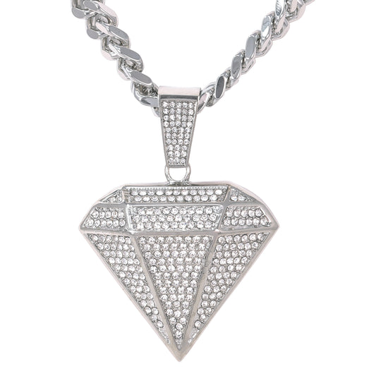 XL Iced Diamond Pendant with 9mm Solid Cuban Chain 30" - HC-6026