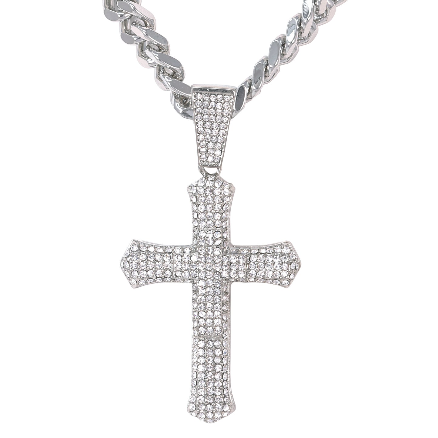 XL Iced Cross Pendant with 9mm Solid Cuban Chain 30" - HC-6027