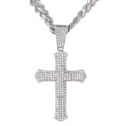 XL Iced Cross Pendant with 9mm Solid Cuban Chain 30" - HC-6027