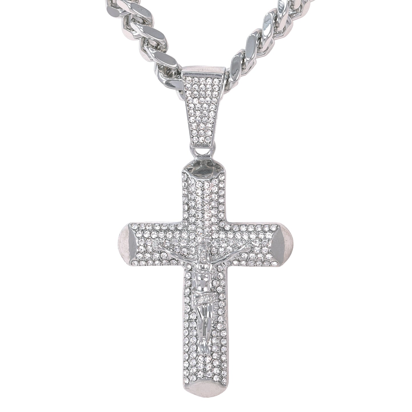XL Iced Cross Pendant with 9mm Solid Cuban Chain 30" - HC-6028