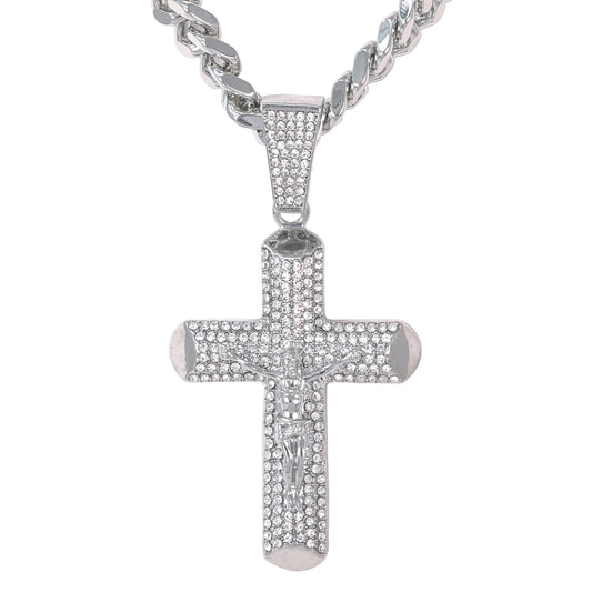 XL Iced Cross Pendant with 9mm Solid Cuban Chain 30" - HC-6028