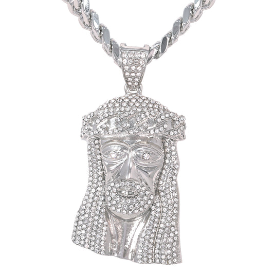 XL Iced Jesus Pendant with 9mm Solid Cuban Chain 30" - HC-6030