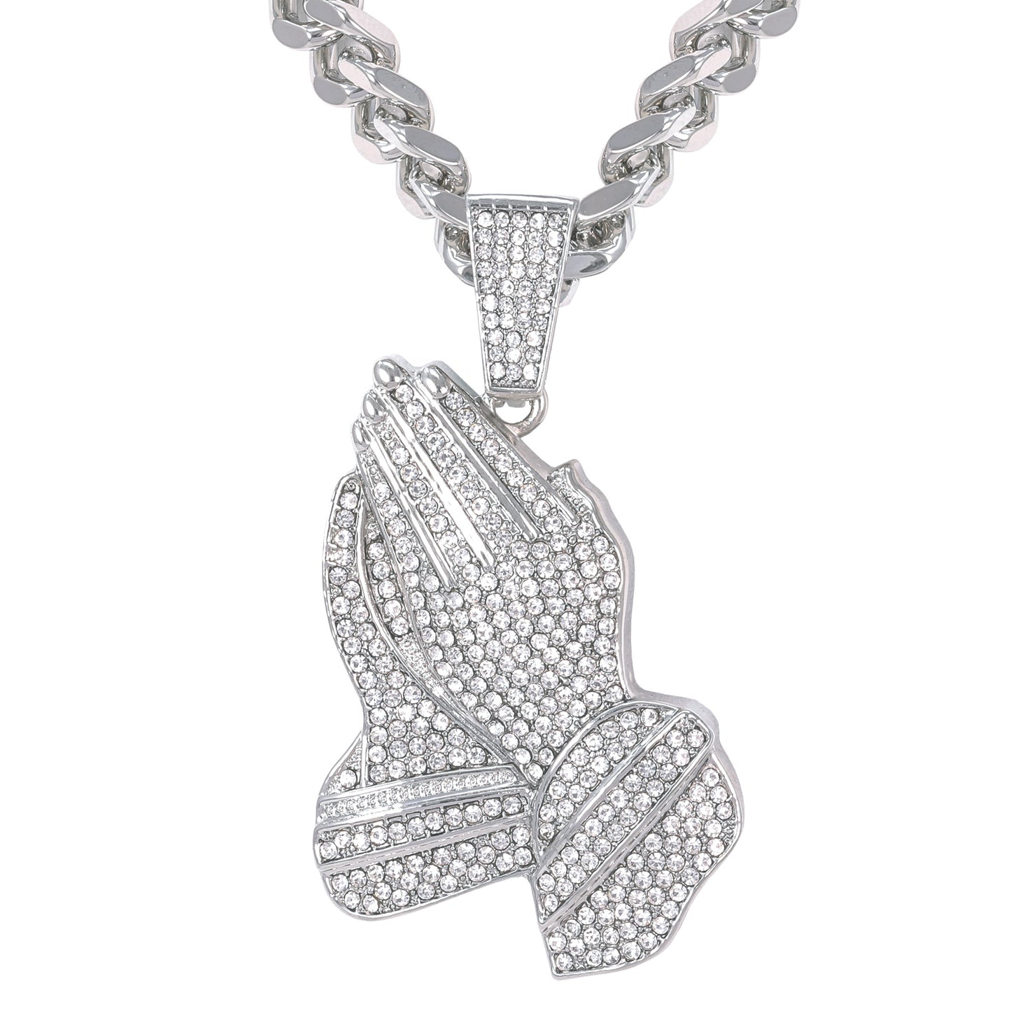 XL Iced Praying-Hands Pendant with 9mm Solid Cuban Chain 30" - HC-6031