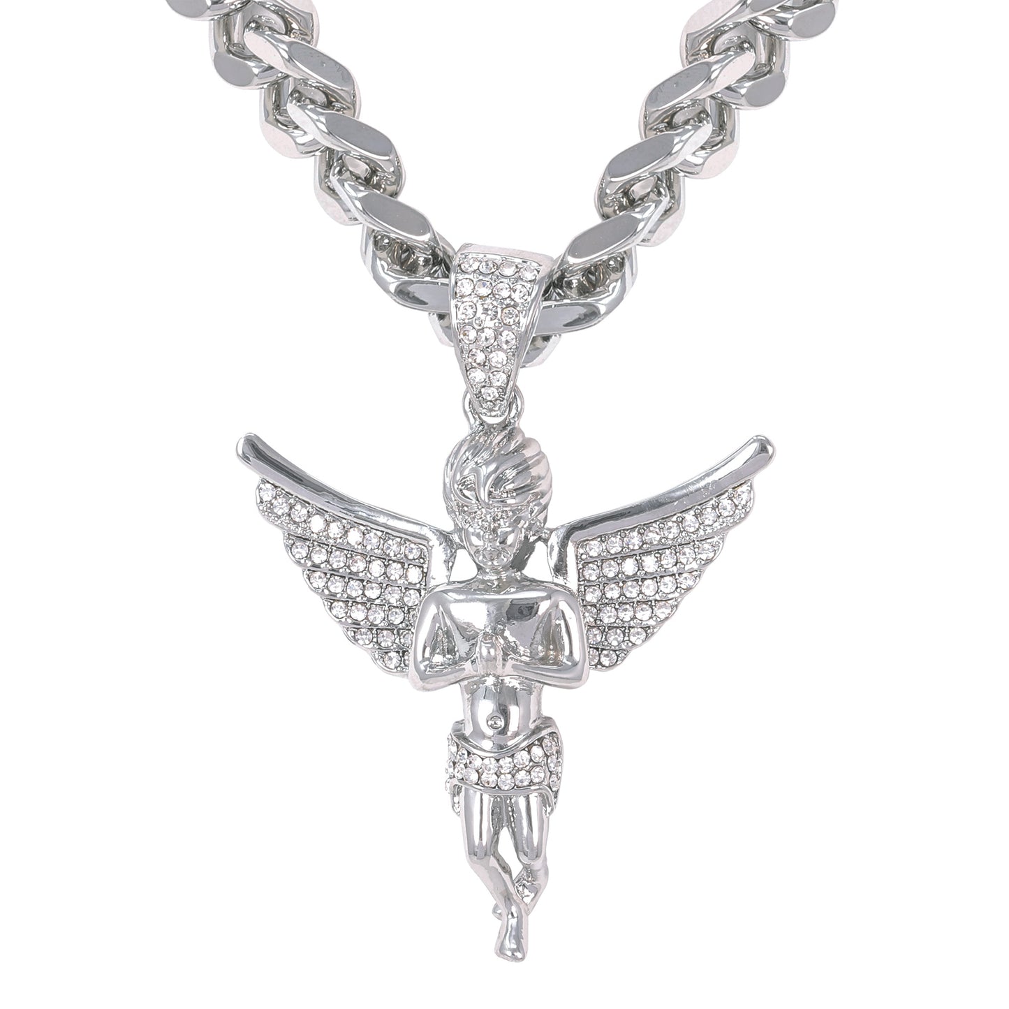 XL Iced Angel Pendant with 9mm Solid Cuban Chain 30" - HC-6032**