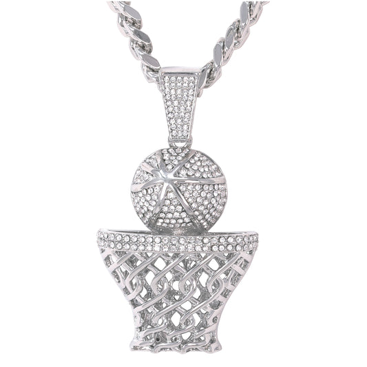 XL Iced Basketball Pendant with 9mm Solid Cuban Chain 30" - HC-6034