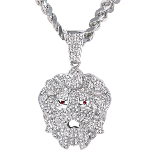 XL Iced Lion Pendant with 9mm Solid Cuban Chain 30" - HC-6037