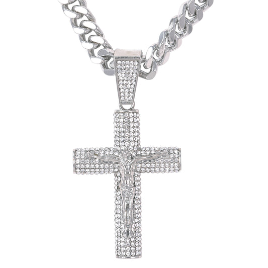 XL Iced Cross Pendant with 9mm Solid Cuban Chain 30" - HC-6046