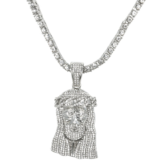 Iced Jesus Pendant with 3.5mm Tennis Chain 24" - HC-702