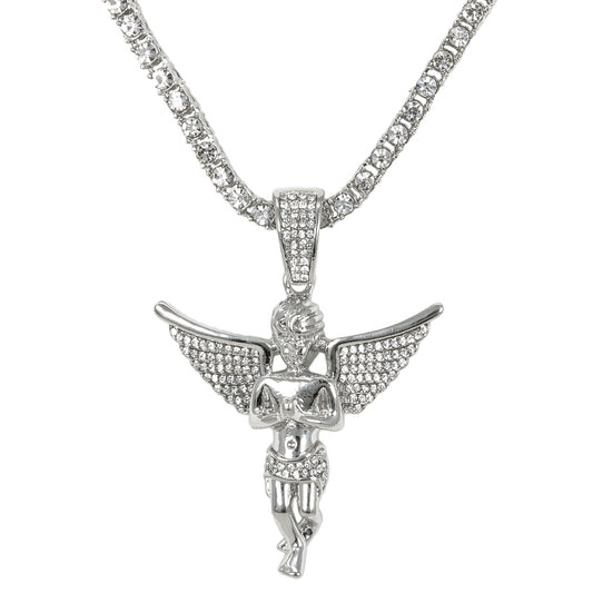 Iced Angel Pendant with 3.5mm Tennis Chain 24" - HC-705