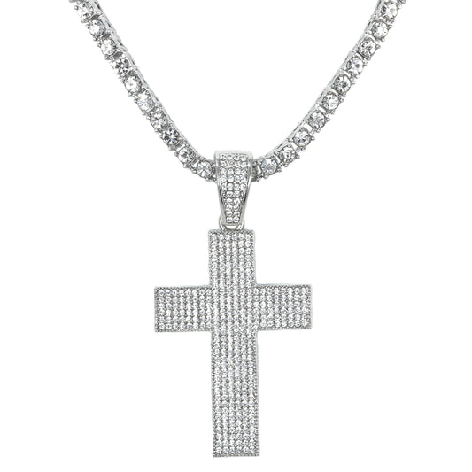 Iced Cross Pendant with 3.5mm Tennis Chain 24" - HC-706