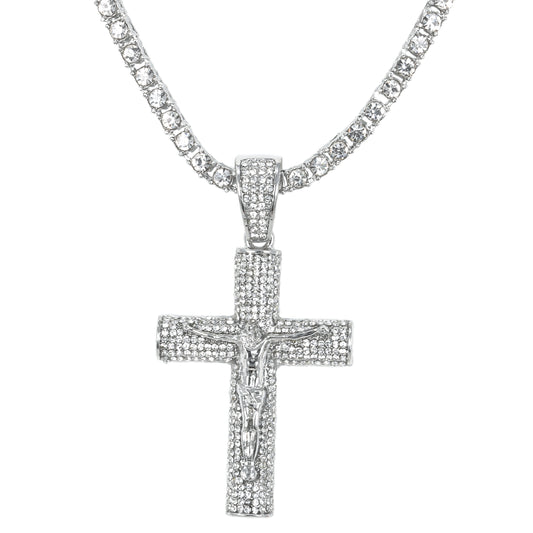 Iced Cross Pendant with 3.5mm Tennis Chain 24" - HC-709