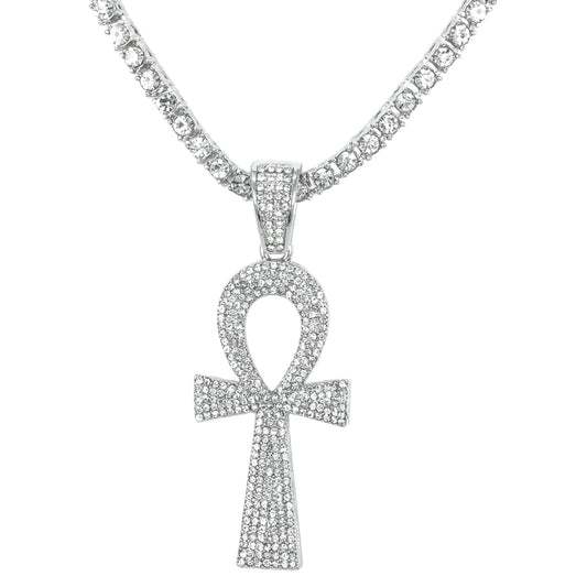 Iced Cross Pendant with 3.5mm Tennis Chain 24" - HC-710