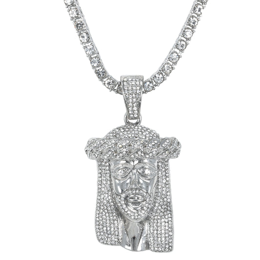 Iced Jesus Pendant with 3.5mm Tennis Chain 24" - HC-720
