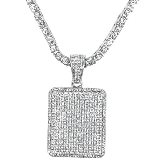 Iced Tag Pendant with 3.5mm Tennis Chain 24" - HC-723