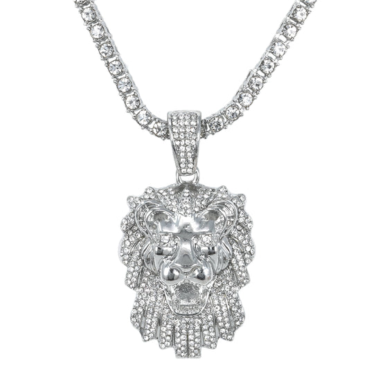 Iced Lion Pendant with 3.5mm Tennis Chain 24" - HC-724