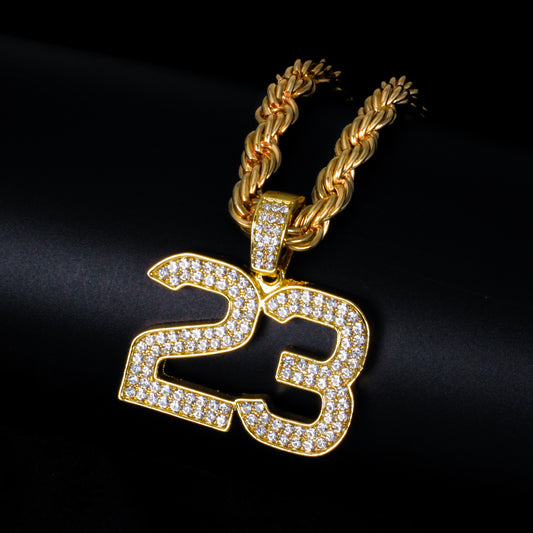 Iced Large 23 Pendant with 8mm Rope Chain 24" - HC-8004