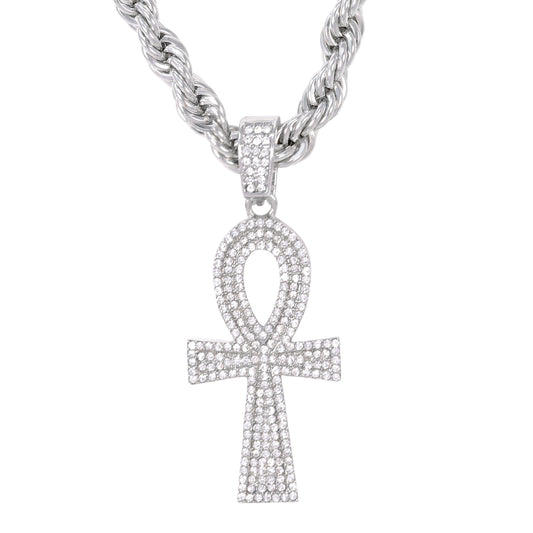 Iced Large Cross Pendant with 8mm Rope Chain 24" - HC-8005