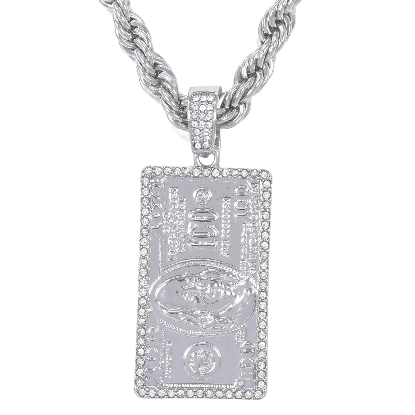 Iced Large Money Pendant with 8mm Rope Chain 24" - HC-8006