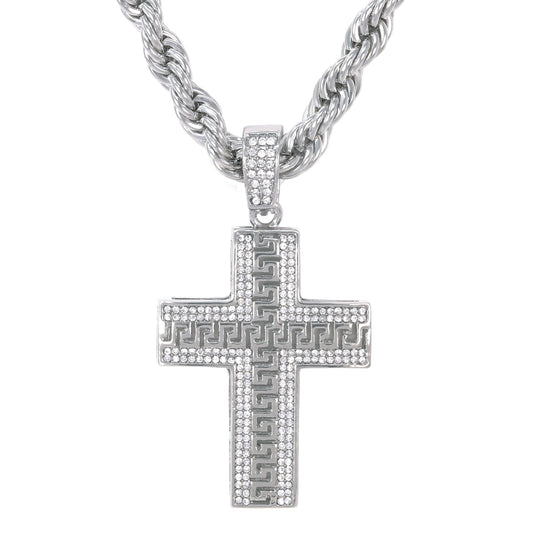 Iced Large Cross Pendant with 8mm Rope Chain 24" - HC-8017